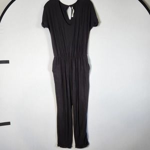 Michael Stars Black Jersey Jumpsuit XS Short Sleeves V Neck Cuffed Elastic Waist